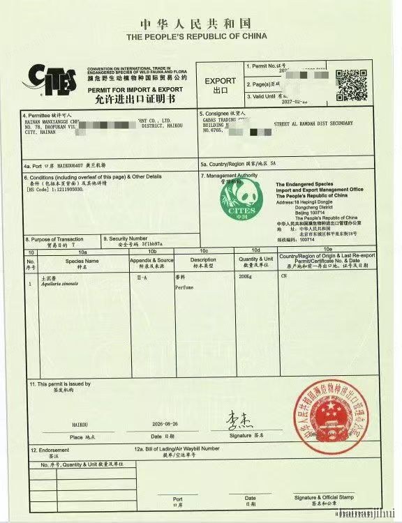 CITES export permit 200 kg